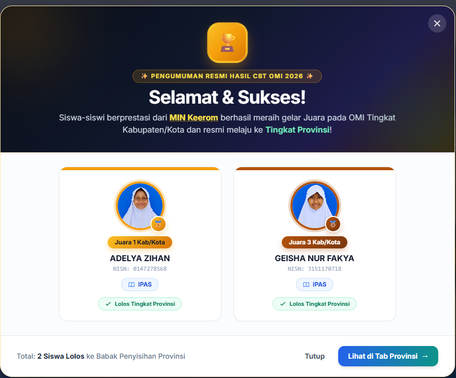 Membanggakan! Dua Siswi MIN Keerom Sabet Juara Olimpiade IPAS Tingkat Kabupaten